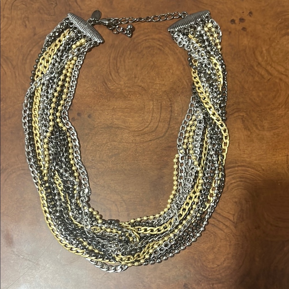 Lia Sophia Hynotic Elegant Hematite, Gold and Silver Multi-Strand Necklace.